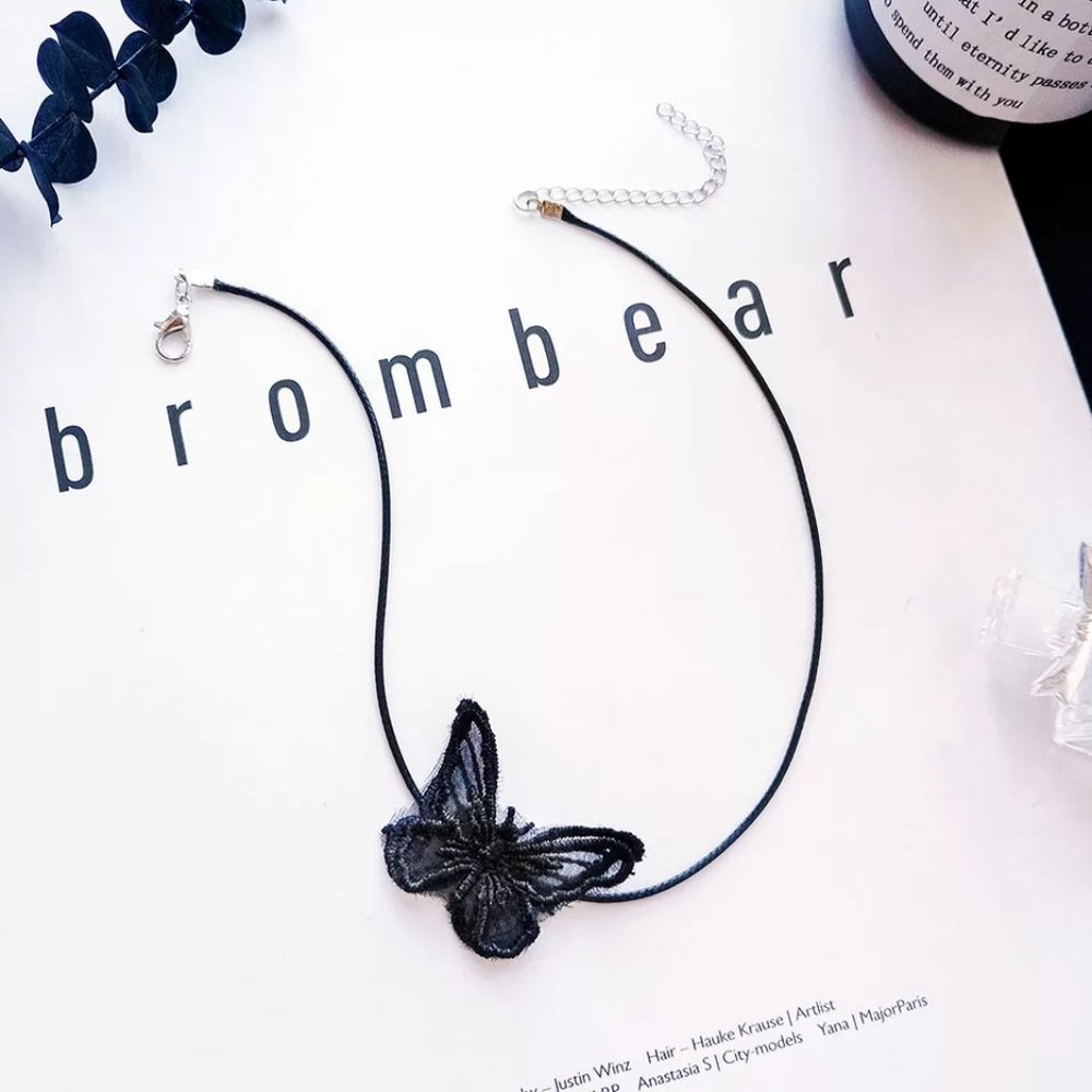 Black or White Butterfly Choker Necklace - Picture 14 of 14